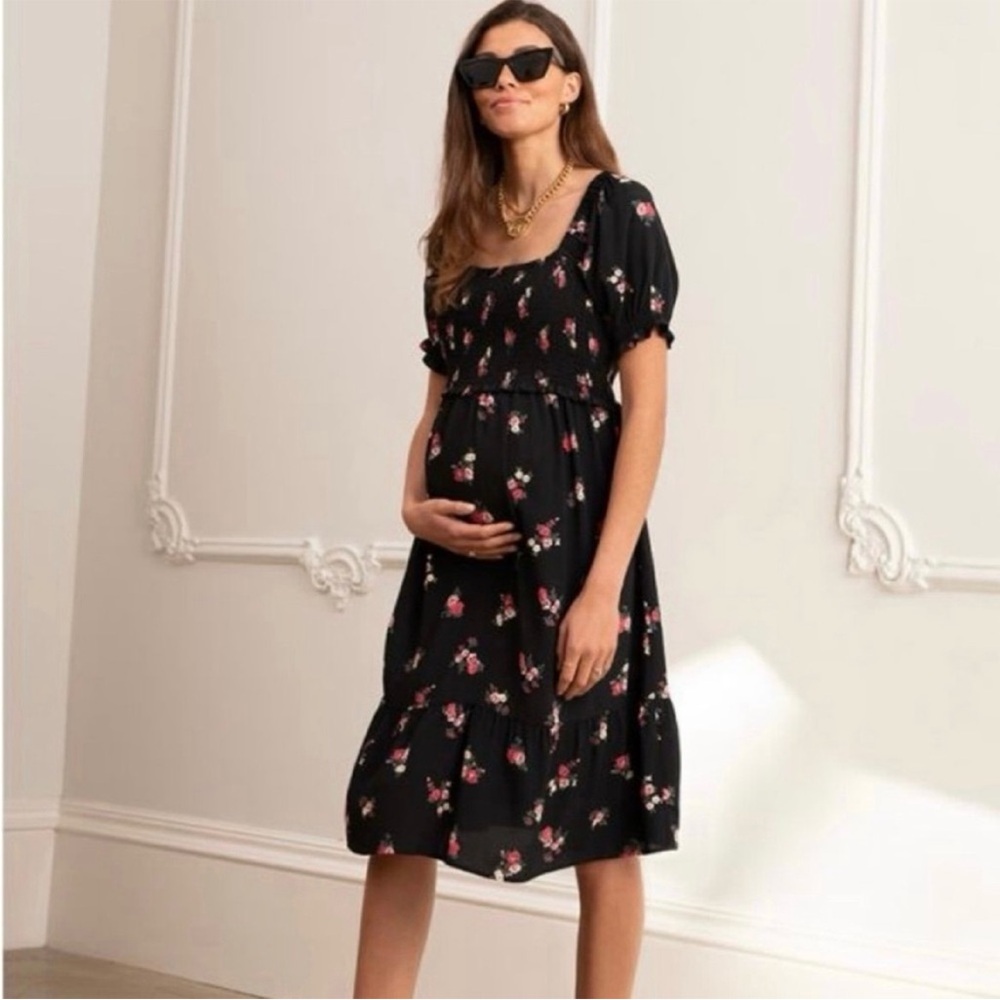 Floral Black Maternity Dress